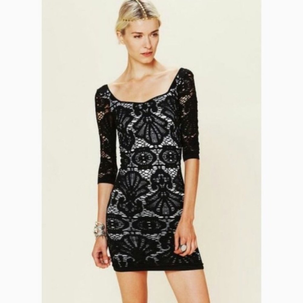 Free People Black Medallion Lace Dress